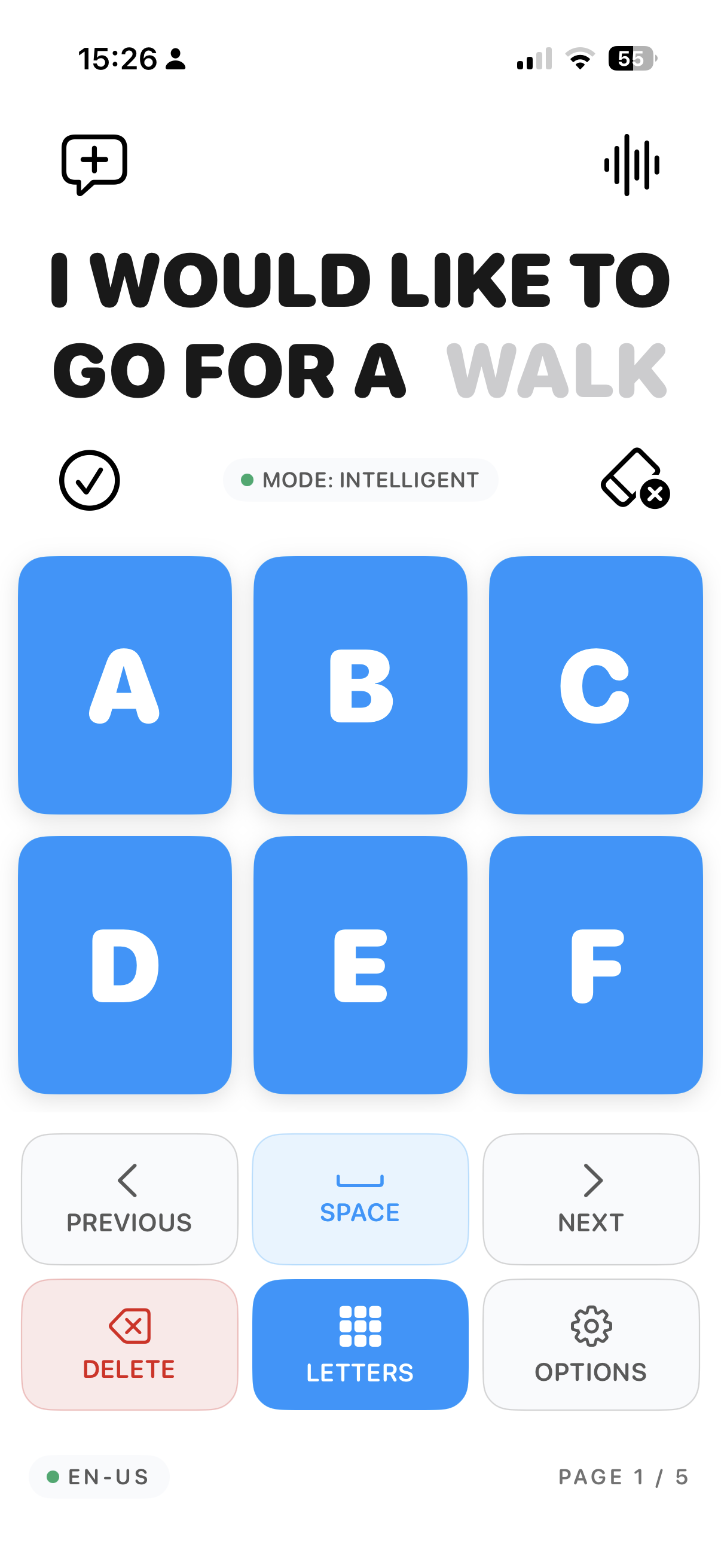 App screenshot showing eye tracking mode